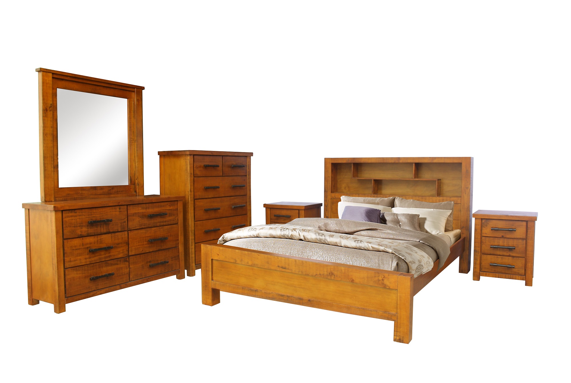 046 WOODGATE BED WITH BOOKCASE FULL SUITE