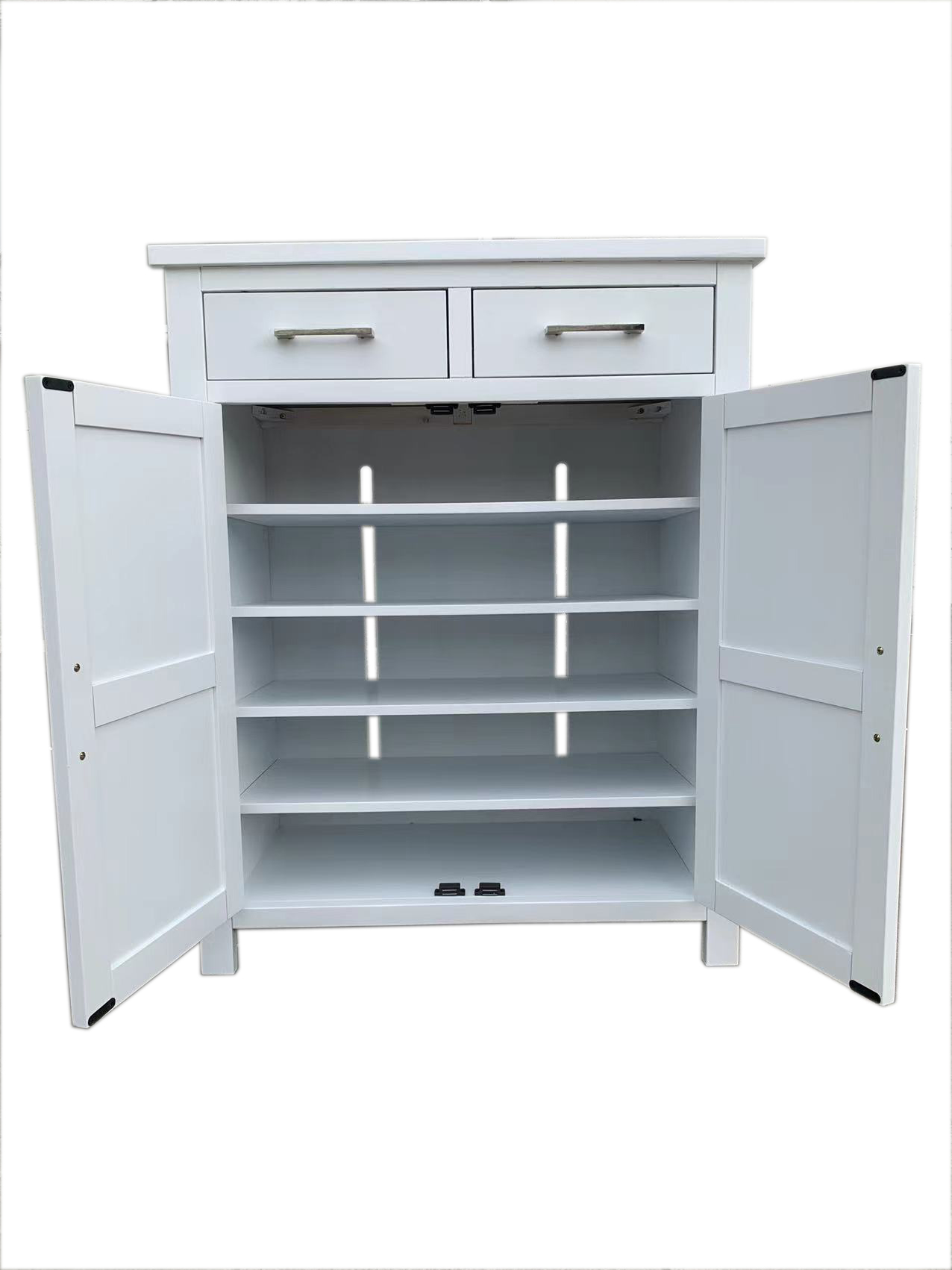 SC002w Tina White Shoe Cabinet (Door open)